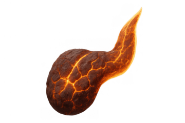 Abstract lava element glowing with fiery cracks and a sculpted tail, symbolizing intense heat and primal natural power