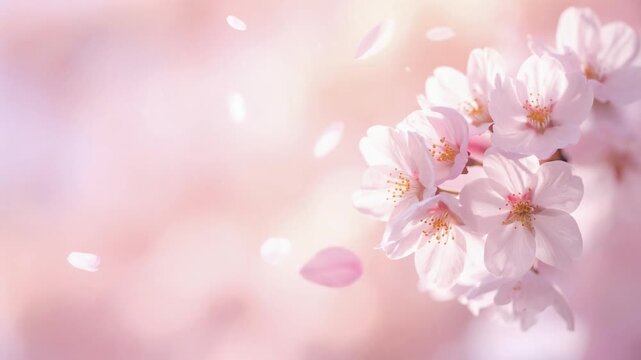 春の風に舞う桜の花びらがやわらかく漂う幻想的なループ動画。美容・コスメ・ウェルネス広告や背景素材に最適な桜モチーフアニメーション。
A seamless loop animation of cherry blossom petals gracefully drifting through a soft, dreamy spring atmosphere, perfect for beauty, w