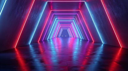 A vibrant illuminated corridor featuring colorful neon lights