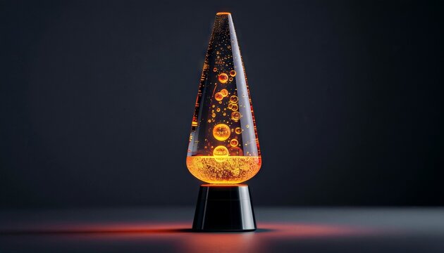Retro lava lamp glowing with orange light adds a touch of vintage vibes to any room, creating a calming and groovy atmosphere perfect for relaxation