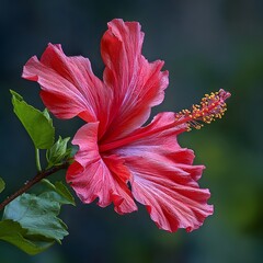 Pink Hibiscus Flower in Full Bloom with Green Leaves Background