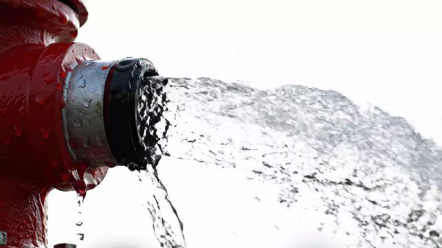 Open fire hydrant spraying water in outdoor urban environment
