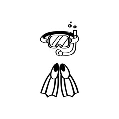 Underwater and fins hand drawn vector illustration