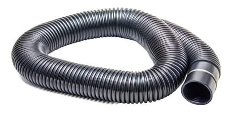 Flexible Black Plastic Corrugated Duct Hose with Smooth End Connector, cutout, PNG isolated on white or transparent background