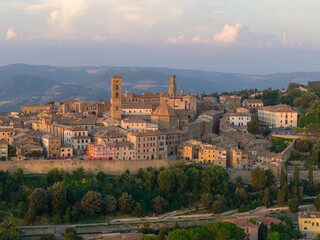 Historic hilltop town at sunset - Volterra, Italy