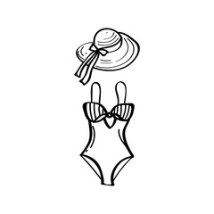 Swimsuit and sunhat hand drawn vector illustration