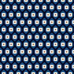 Simple geometric pattern abstract square shapes motif classic blue minimal background. Small elements modern fabric design textile swatch ladies dress, man shirt all over print block.