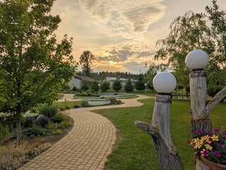 Naroch, Belarus, July 7, 2025. Sunset over the sanatorium grounds.