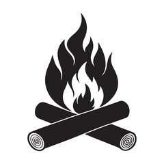 Campfire Silhouette, Bonfire Icon, Camping Fire Vector, Outdoor Adventure Illustration