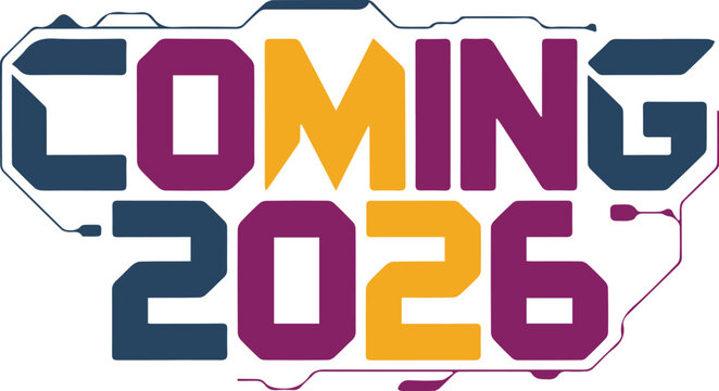 vector illustration of a set of colorful letters "Coming 2026" colorful design for new year 2026,  Bold typography design with line border design layout. 