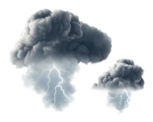Dark storm clouds with lightning bolts isolated on a transparent background.PNG