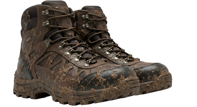 Camouflage hunting boot isolated on transparent background