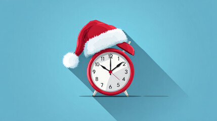 Alarm clock featuring a Santa Claus hat with a flat design vector illustration