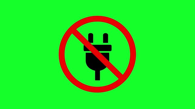 Unplug cable of no electricity with a restriction sign on green background. Unplug cable of no electricity restriction Icon Animation. 4K animated video.
