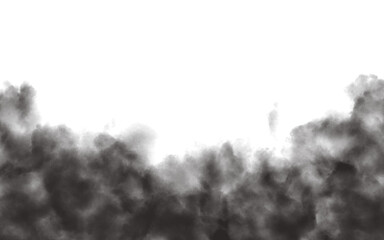 Black abstract background in the form of solid smoke and clouds on a transparent background.