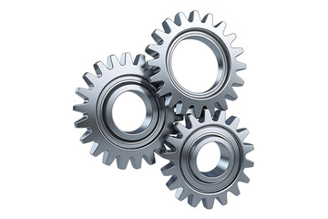 Three interlocking metal gears isolated on white background