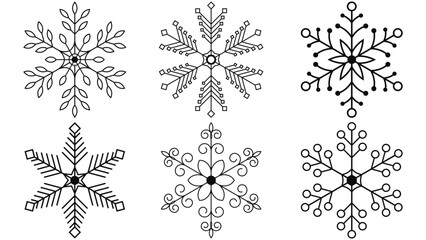 Set of Minimalist Outline Snowflakes. Christmas Line Art Vector Collection