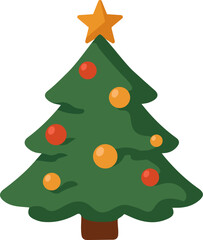 Christmas tree with a star and Christmas balls. Vector illustration. 