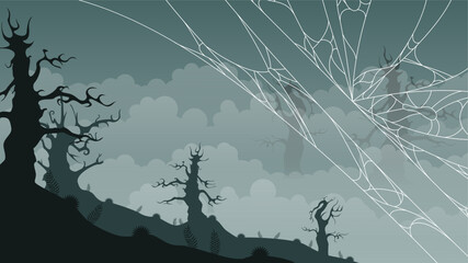 Spider Web On Dark Background Halloween Design Elements Spooky Scary Horror Decor Vector