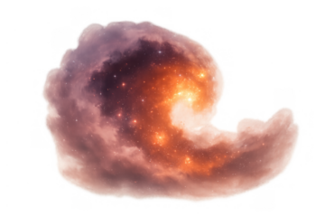 Cosmic swirling nebula with bright stars and glowing energy forming abstract space cloud on transparent background