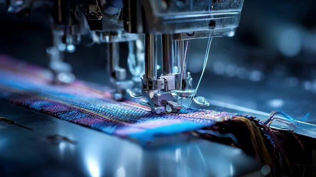 View of a modern sewing machine executing complex stitch sequences showcasing technologys role in versatile textile design with varied stitch patterns.