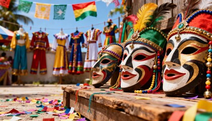 Barranquilla Carnival with vibrant masks, Marimonda symbols and vivid Colombian festival colors al