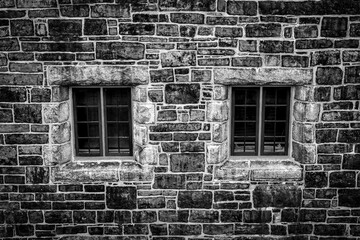 Stone windows on Halifax Citadel showcase historic architectural design in Nova Scotia, Canada.