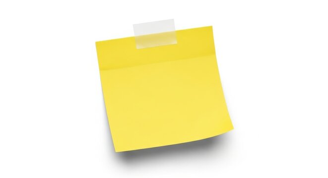 Blank yellow sticky note taped to a white background with a shadow. - Powered by Adobe