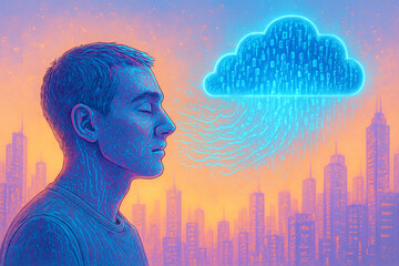 Human exchanging data from the cloud