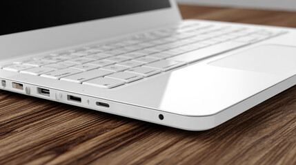 Close-up of a laptop corner, highlighting sleek edges, smooth metallic finish, minimal design, and precise craftsmanship in a modern, clean tech aesthetic.