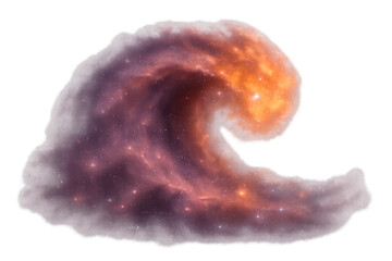 Cosmic wave shape forming from glittering nebula gas and glowing stars, abstract energy creating deep space cloud