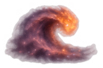 Cosmic wave shape forming from glittering nebula gas and glowing stars, abstract energy creating deep space cloud