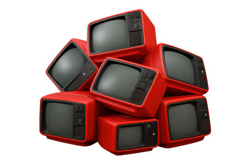Stack of vintage red cathode ray tube televisions symbolizing outdated broadcasting, media consumption, and the concept of e-waste