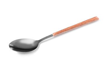 Silver spoon on white background