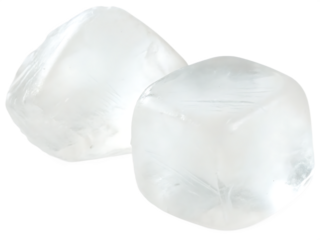 Two clear ice cubes with rough edges isolated on a transparent background crushed ice
