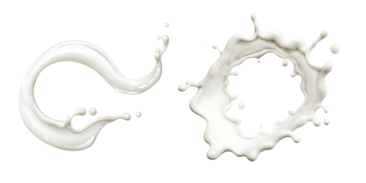 White liquid splashes and swirls on isolated on a transparent background milk splash