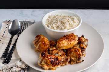  barbecue chicken  with seasoned white rice