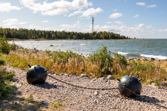 Coastal view with naval mines in Lahemaa National Park, Estonia.
