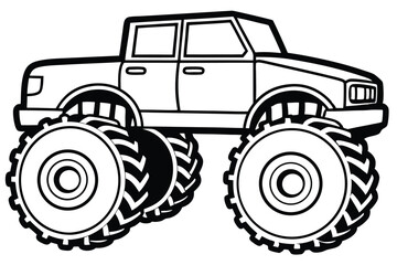 monster truck black and white line art on white background © Pinak