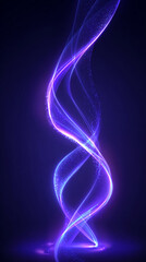 Naklejka premium Twisting neon light waves swirl along a magical road, forming bright vector spirals, glowing beams, and futuristic curves in a luminous, abstract blue background.