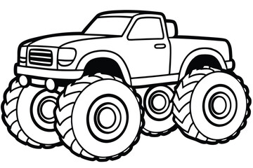 monster truck black and white line art on white background © Pinak