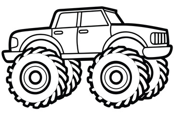 monster truck black and white line art on white background © Pinak