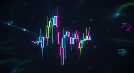 Stock Market Analysis Visualization: A vibrant and dynamic visualization of stock market data, presented in a futuristic and abstract style, with colorful lines.