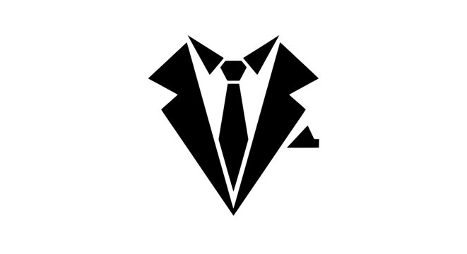 Stylized black and white image of a suit with a tie and pocket square.