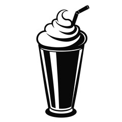 milkshake topped with whipped cream in tall glass black and white silhouette