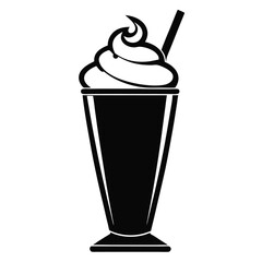milkshake topped with whipped cream in tall glass black and white silhouette