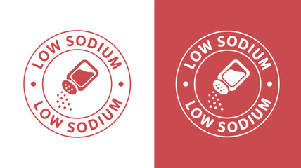 Low Sodium Food Label Icon Set with Salt Shaker and Granules Symbol in Red Circle for Healthy Diet and Nutritional Packaging