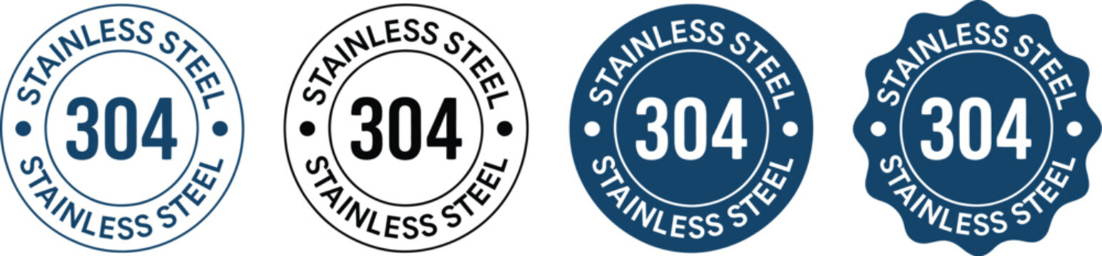 Set of Stainless Steel 304 Material Quality Stamps or Badges with Circular Design for Manufacturing Specifications and Durability Labeling