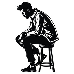 man sitting on stool pose black and white silhouette