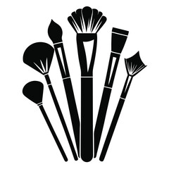 makeup brush black and white silhouette on white background